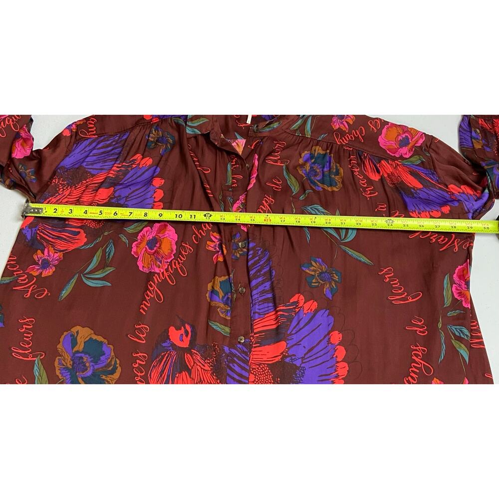Free People Silky Nights Red Floral Oversized Boyfriend Blouse Size Small - Picture 9 of 12